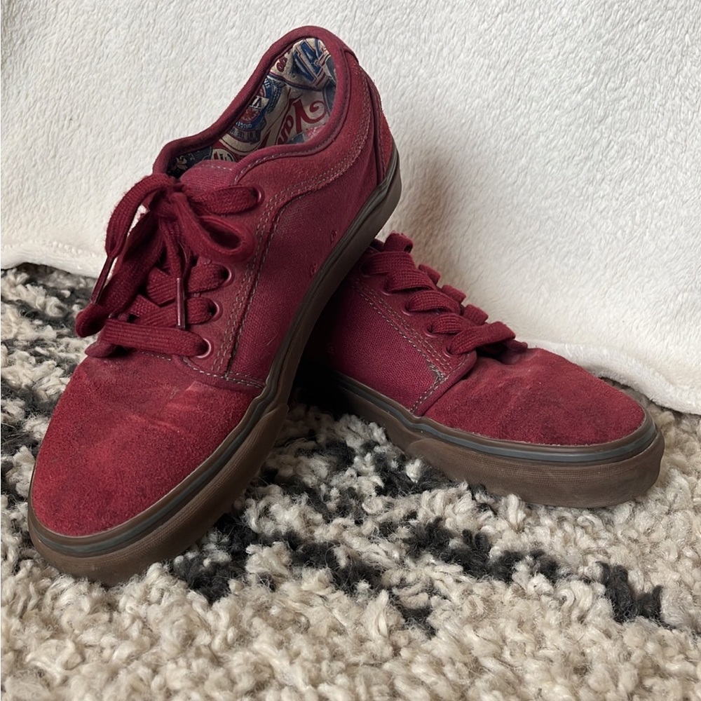 Red Suede Vans Pro Lace Up Sneakers